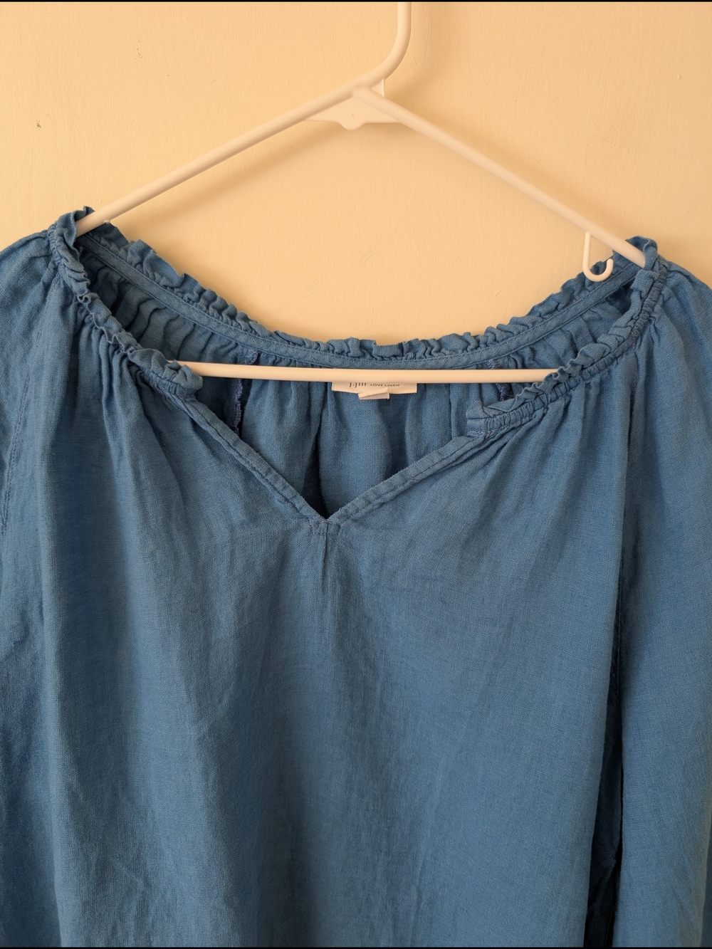 J. Jill Women Medium 100% Linen Blouse Blue Boho Beach Coastal Vacation Nautical - Picture 3 of 7